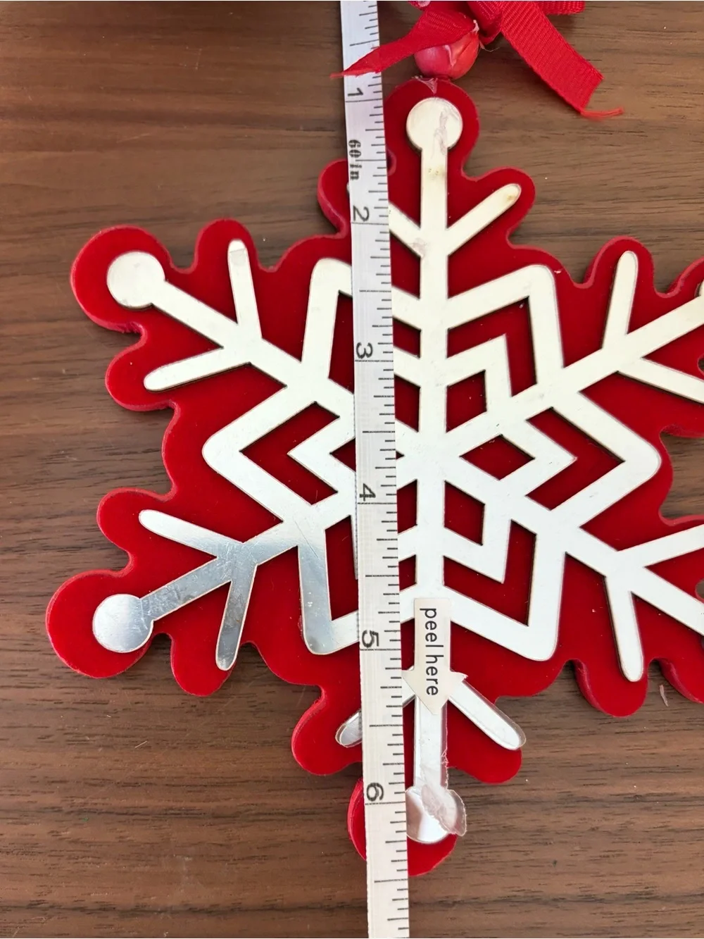 Holiday Style Red Silver Snowflake Christmas Ornament 6 Inch